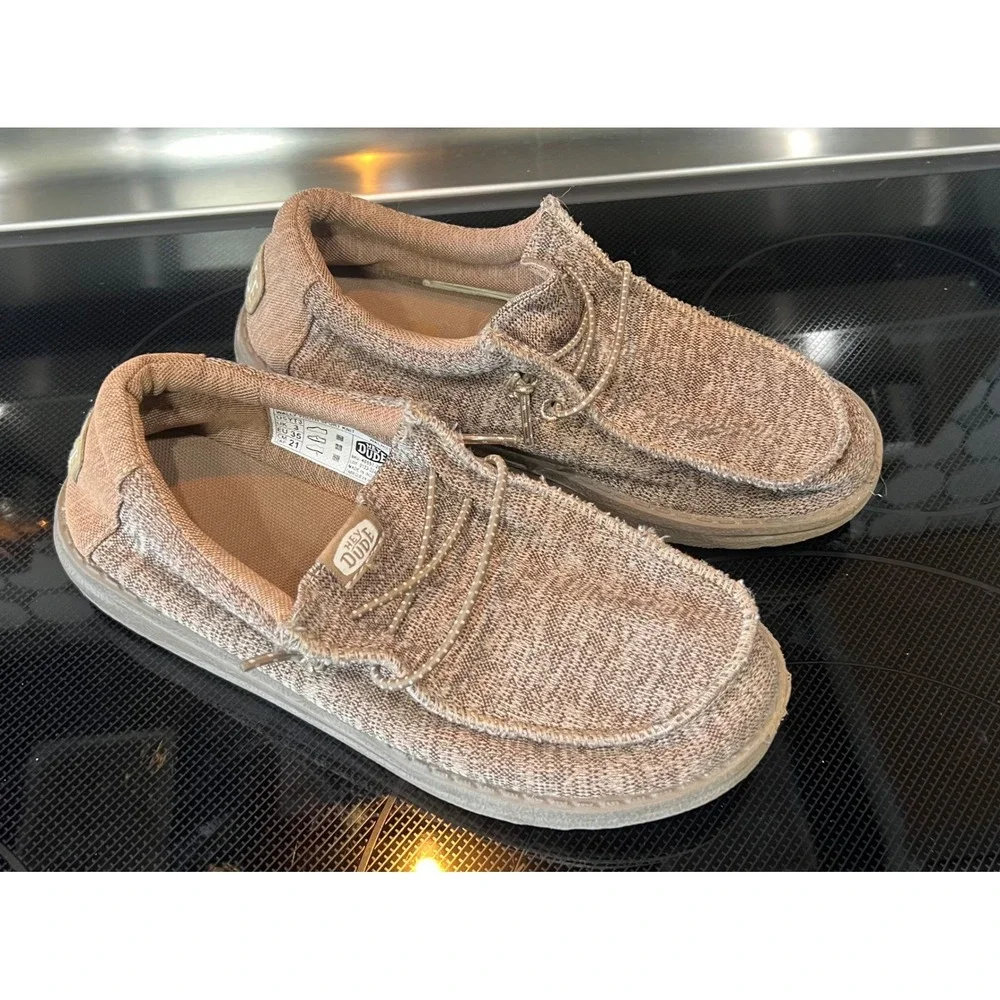 Hey Dude Wally Youth Sport Knit Walnut Brown Slip On Loafers 40551-267 Size 3Y